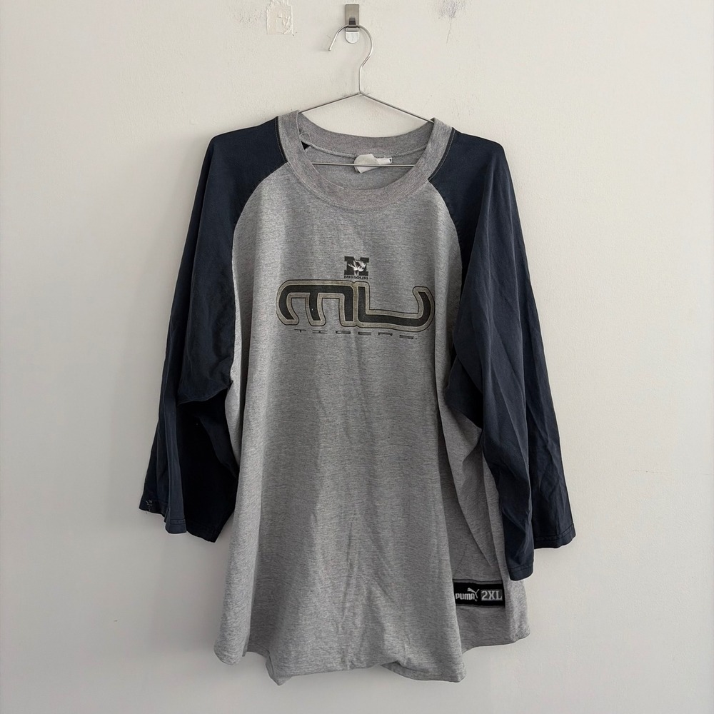 Puma Missouri Tigers MU Raglan Baseball T-Shirt Grey Navy 2XL